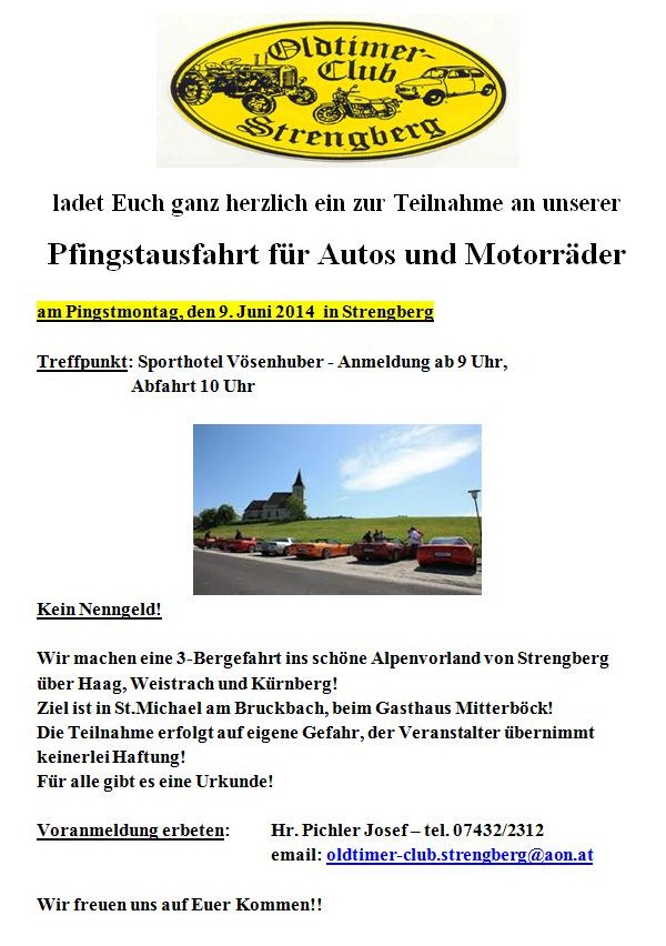 Strengberg Pfingstausfahrt für Autos und Motorräder 9. Juni 2014