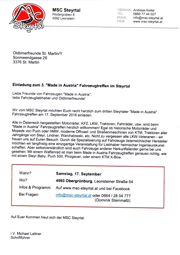 Steyrtal Fahrzeugtreffen Made in Austria 17. Sep. 2016